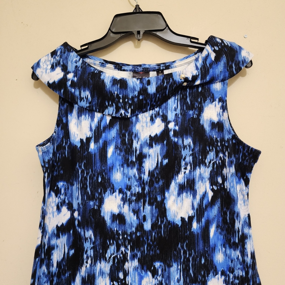 RAFAELLA size Medium Sleeveless Wide Collar Abstract Shift Dress‎ Blue - Picture 8 of 14